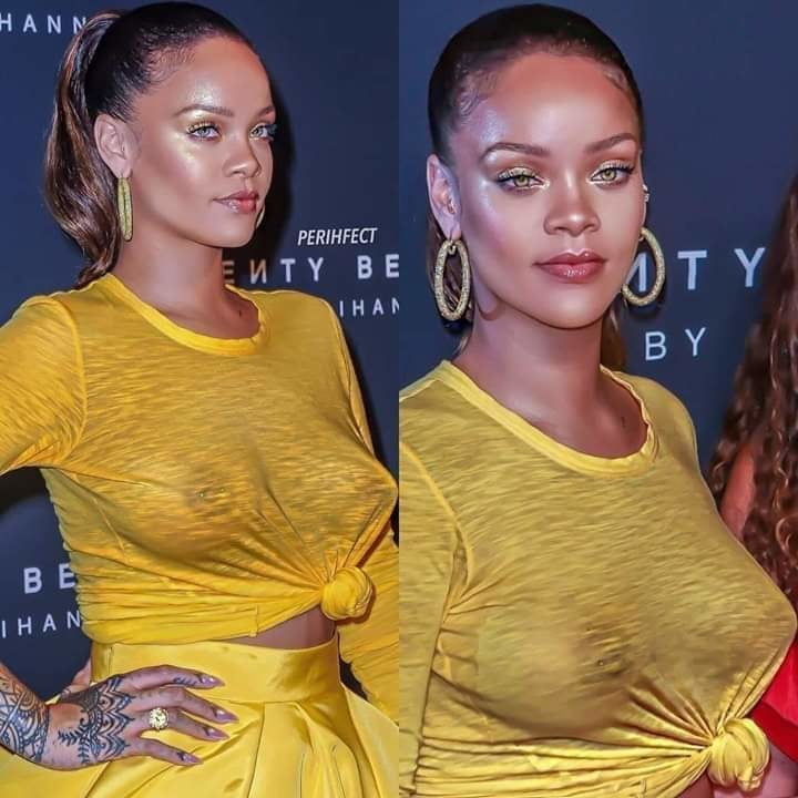  Celeb Rihanna Niples Yellow Shirt 